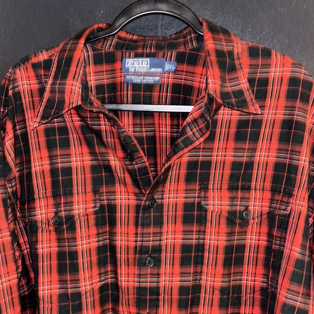Vintage Polo Ralph Lauren Red and Black Plaid woodsman workShirt. Sz XL.